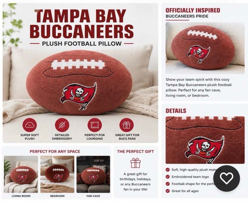 Tampa Bay Buccaneers Plush Football Pillow - Picture 3 of 4